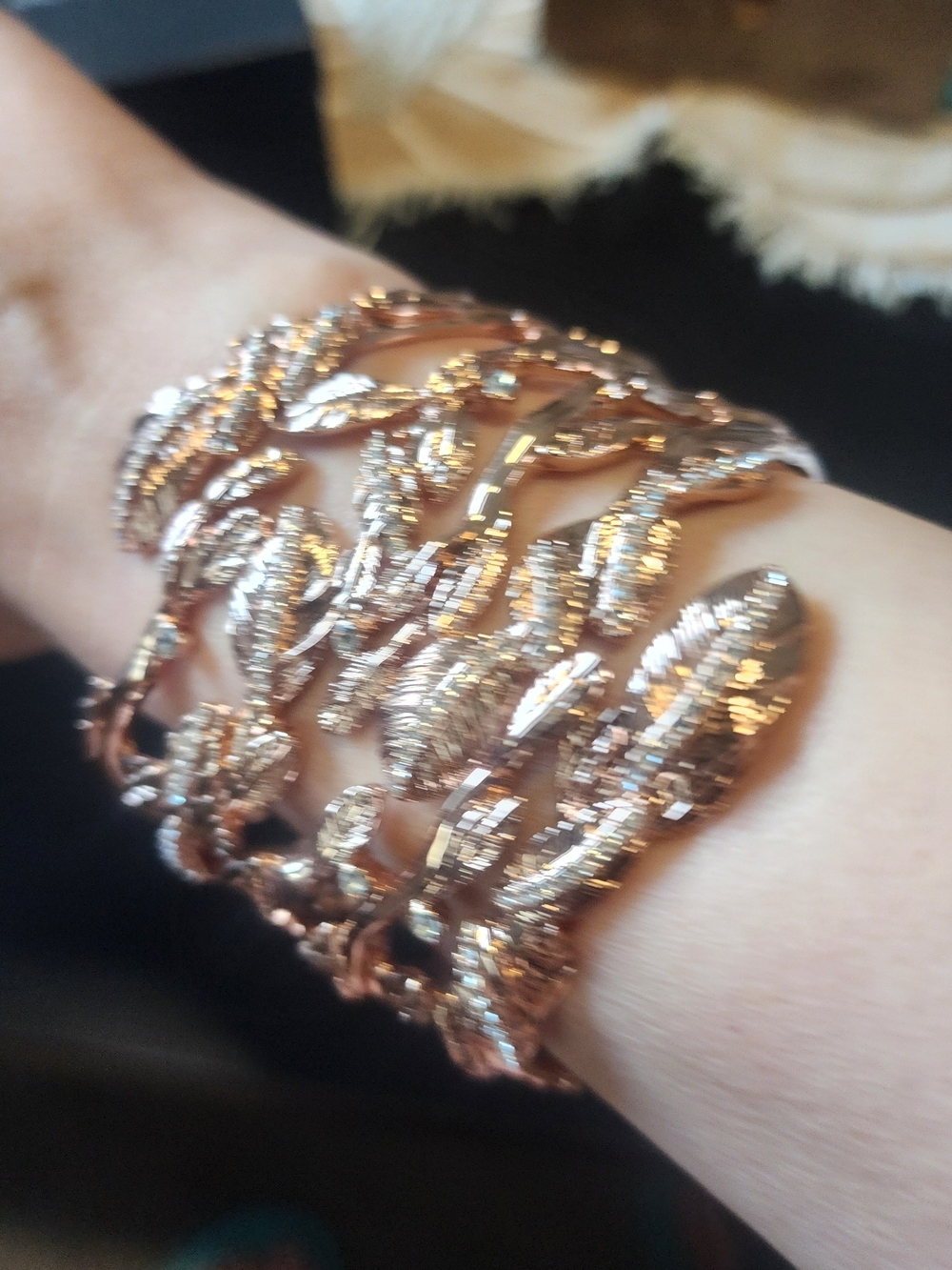 Rachel Zoe Simone Pave Crystal Leaf Clamper Cuff Bracelet Rose Gold NWOT Box